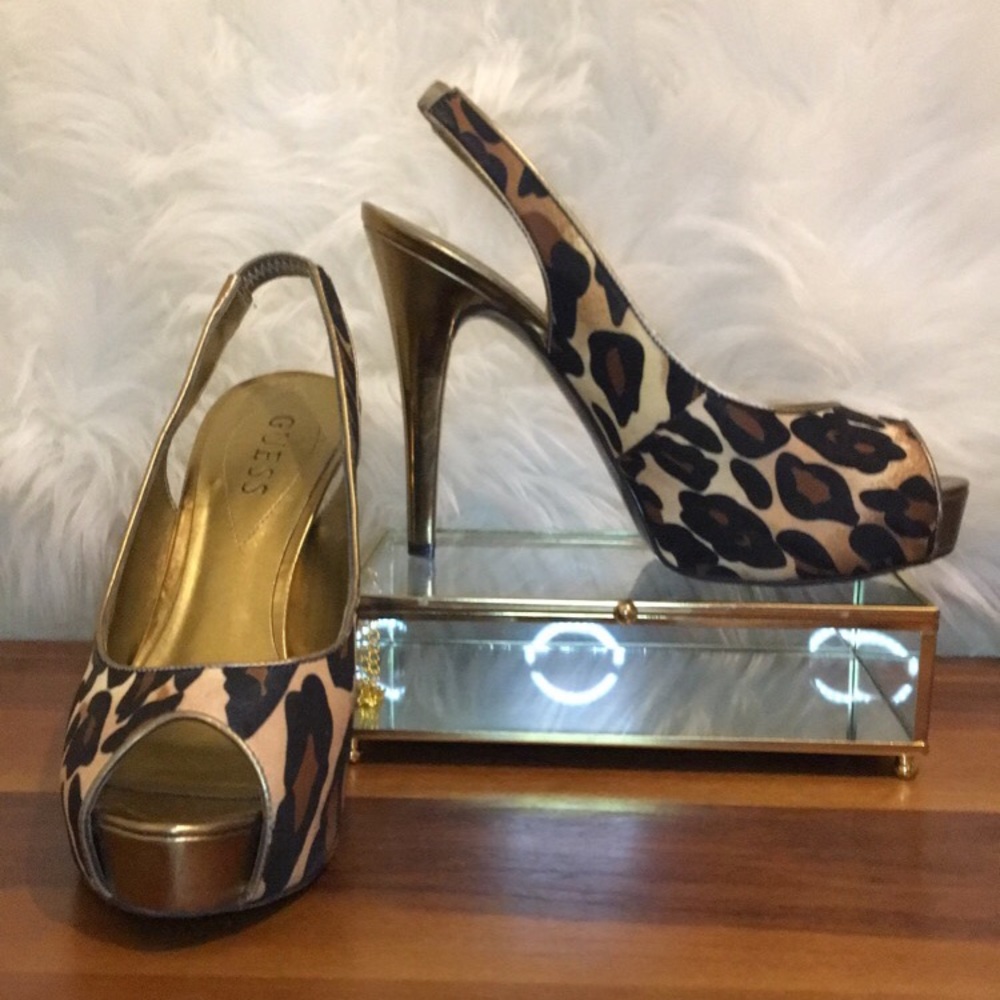 GUESS Leopard and Gold Stilettos Size 8